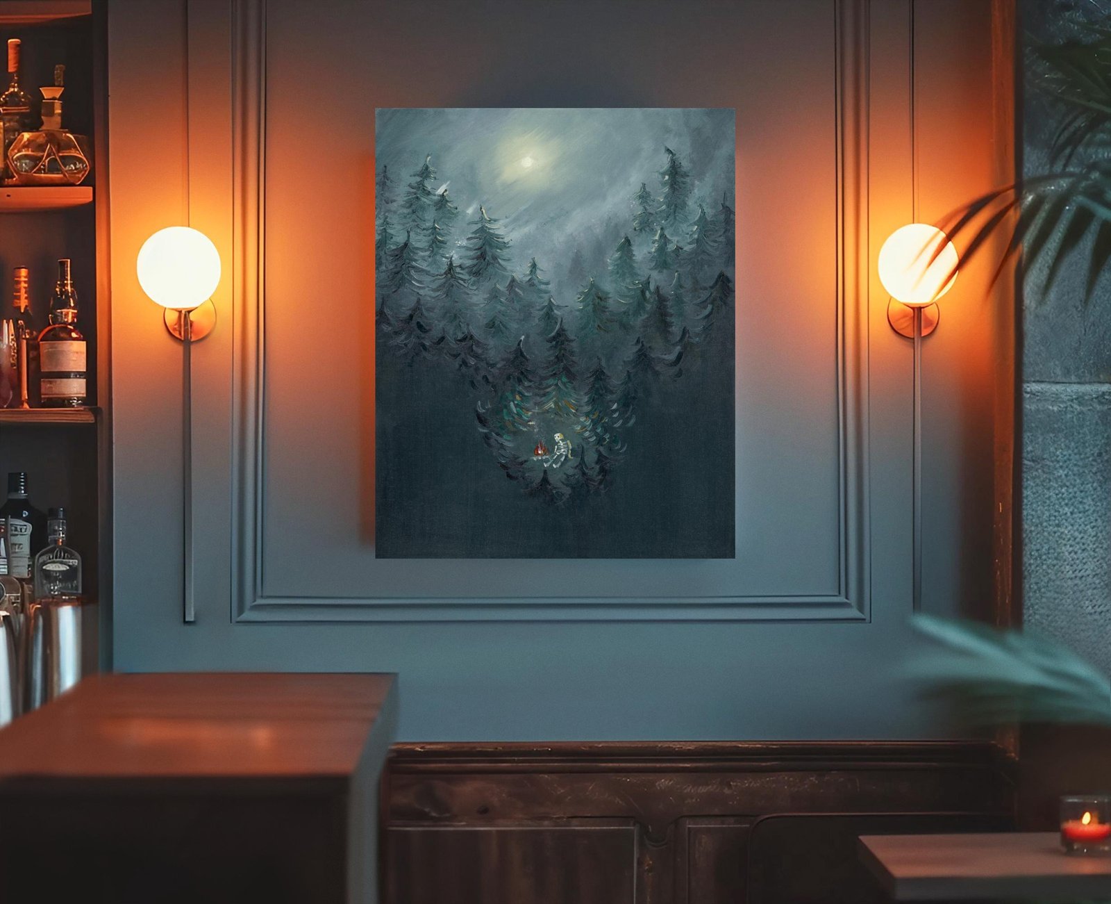 "An Enduring Warmth", an original oil painting on display hanging on a wall