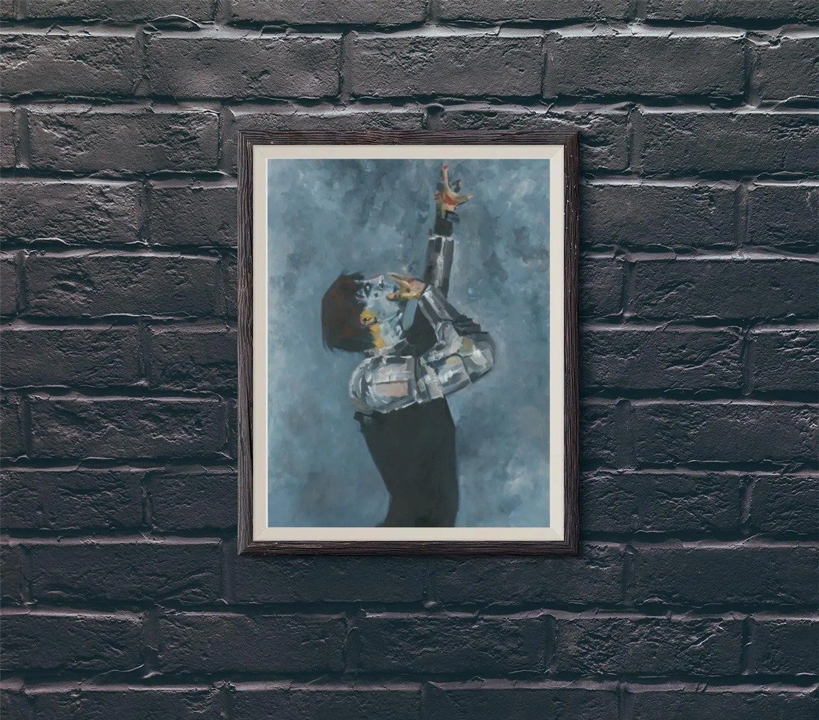 Original Oil Painting "Good Time" being displayed on a wall