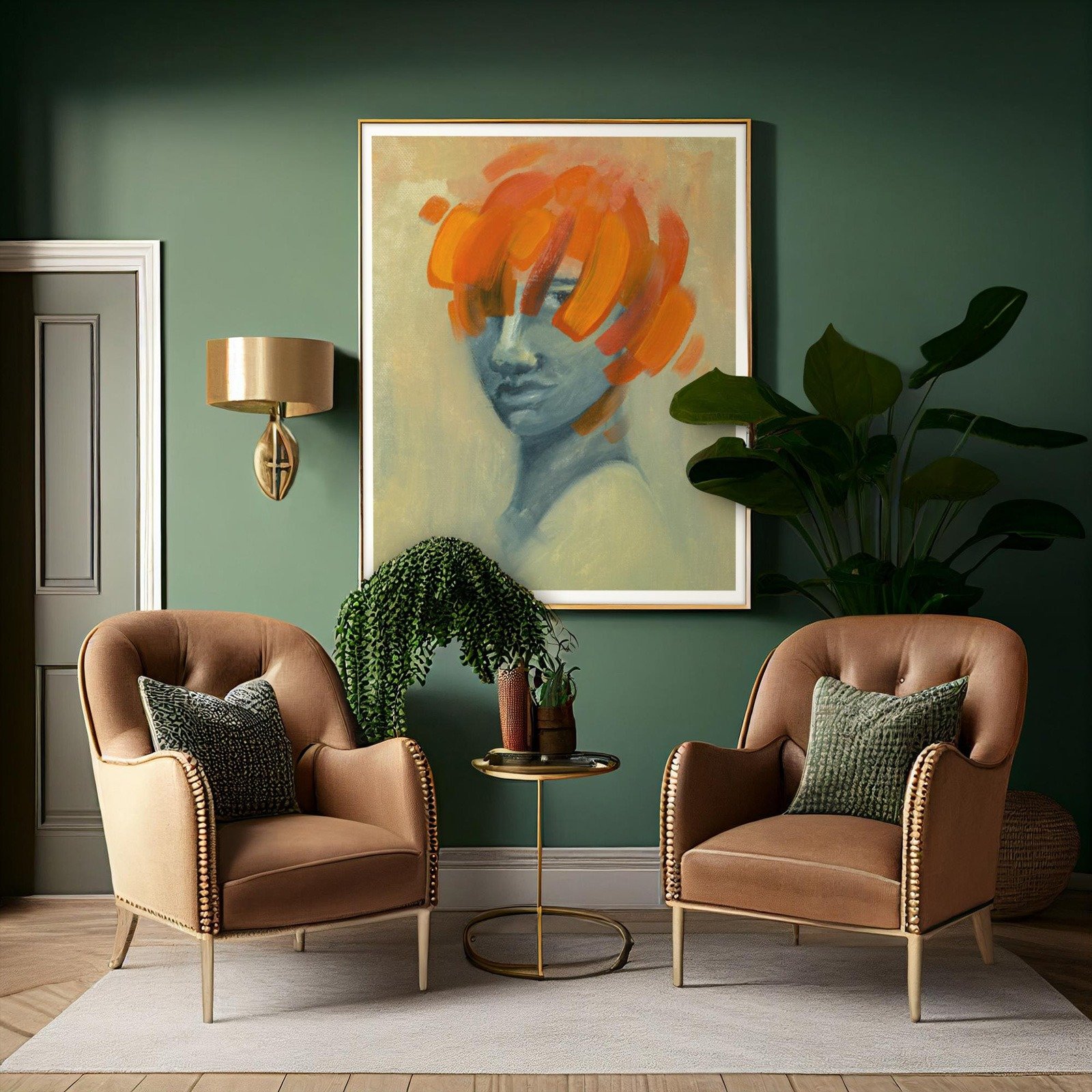 "Italian Blue", an original oil painting by Devon Regular, being displayed on a wall.