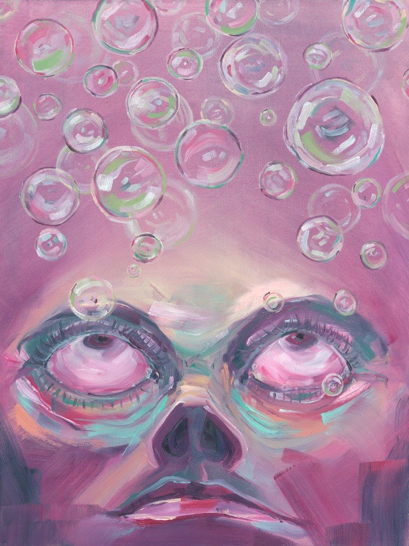 Scan of the original oil painting "The Harder He Cried the More Bubbles That Came"