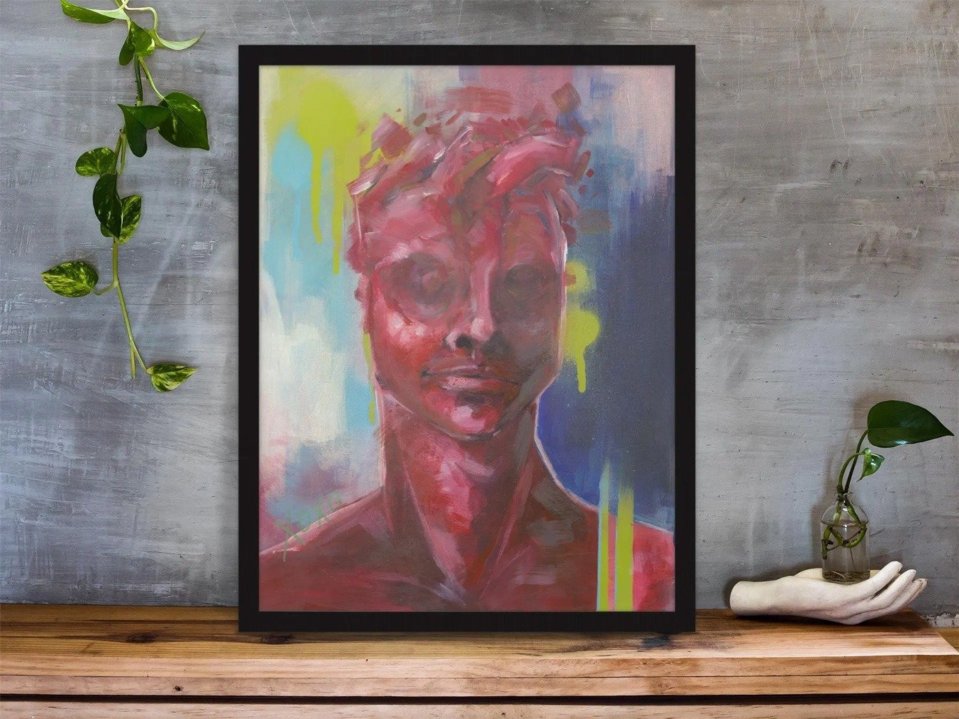 Original oil painting "Excitement Unknown" on display upon a table