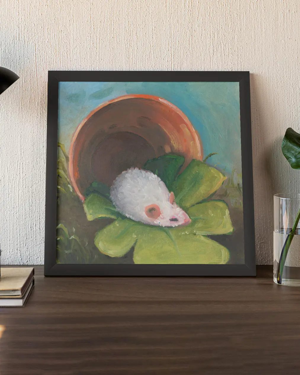 Original oil painting "Summer Gardens" on display upon a table
